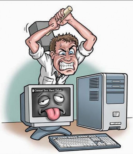 common computer problem solution, a man angry because of slow computer system ,c artoon