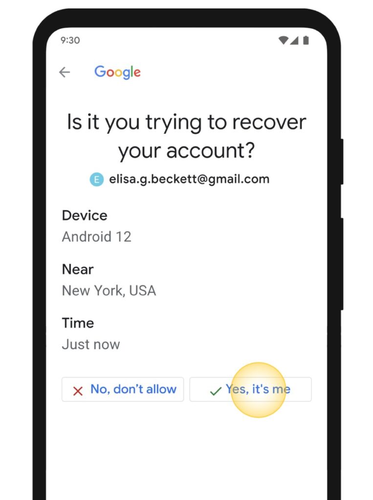 recover a Gmail account by trusted device place or ip